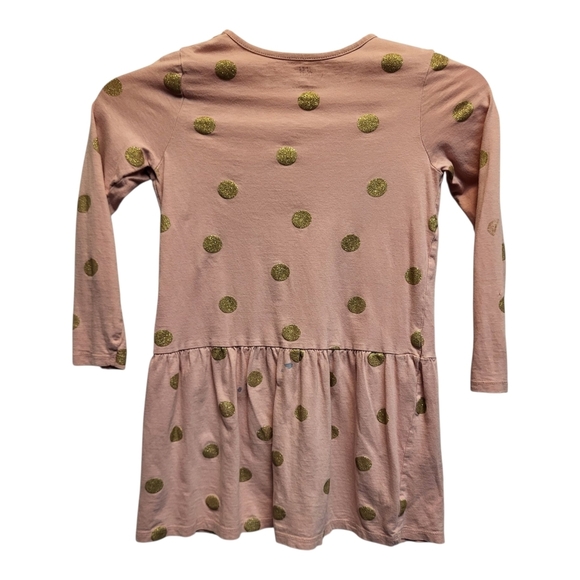 H&M Kids Pink Long Sleeved Ruffle Dress with Gold Polka Dots - Size 7-8 M - Picture 2 of 4